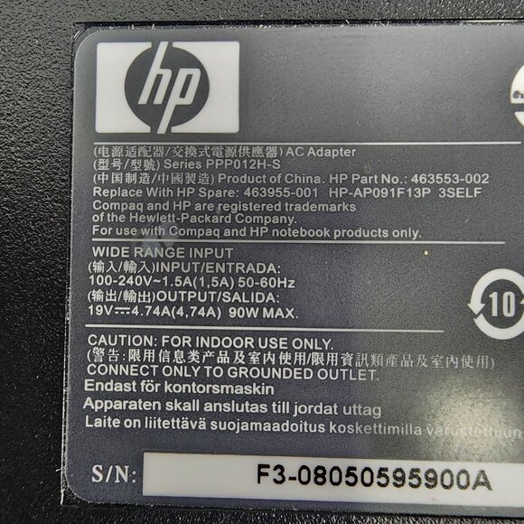 HP Laptop AC Adapter 90W 19V 4.74A Series PPP012H-S With Power Cord - Picture 3 of 5